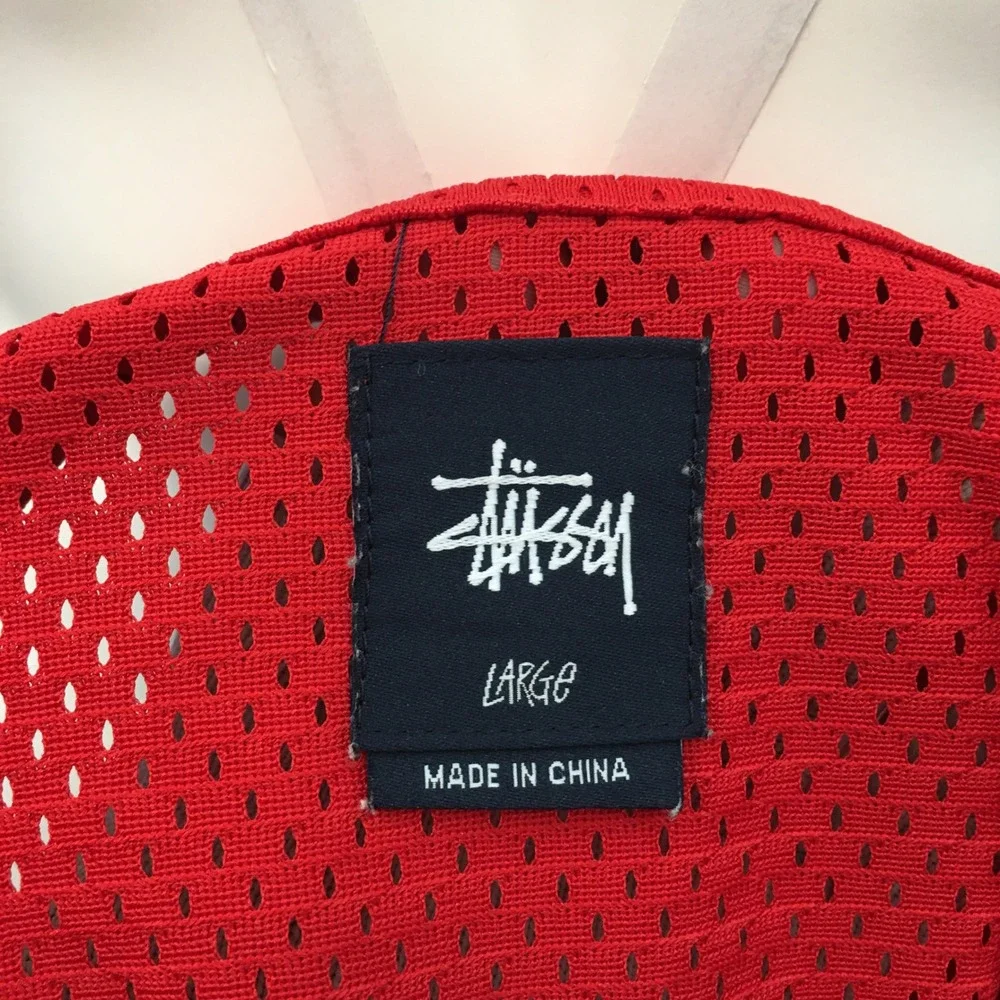 Stussy Red Mesh T-Shirt‎ Large New York Los Angeles Tokyo London Paris